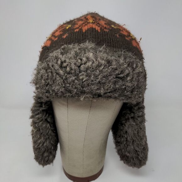 Unbranded Men's Knit Trapper Hat Fair Isle Brown One Size Ear Flaps Vegan Fur - Picture 3 of 8